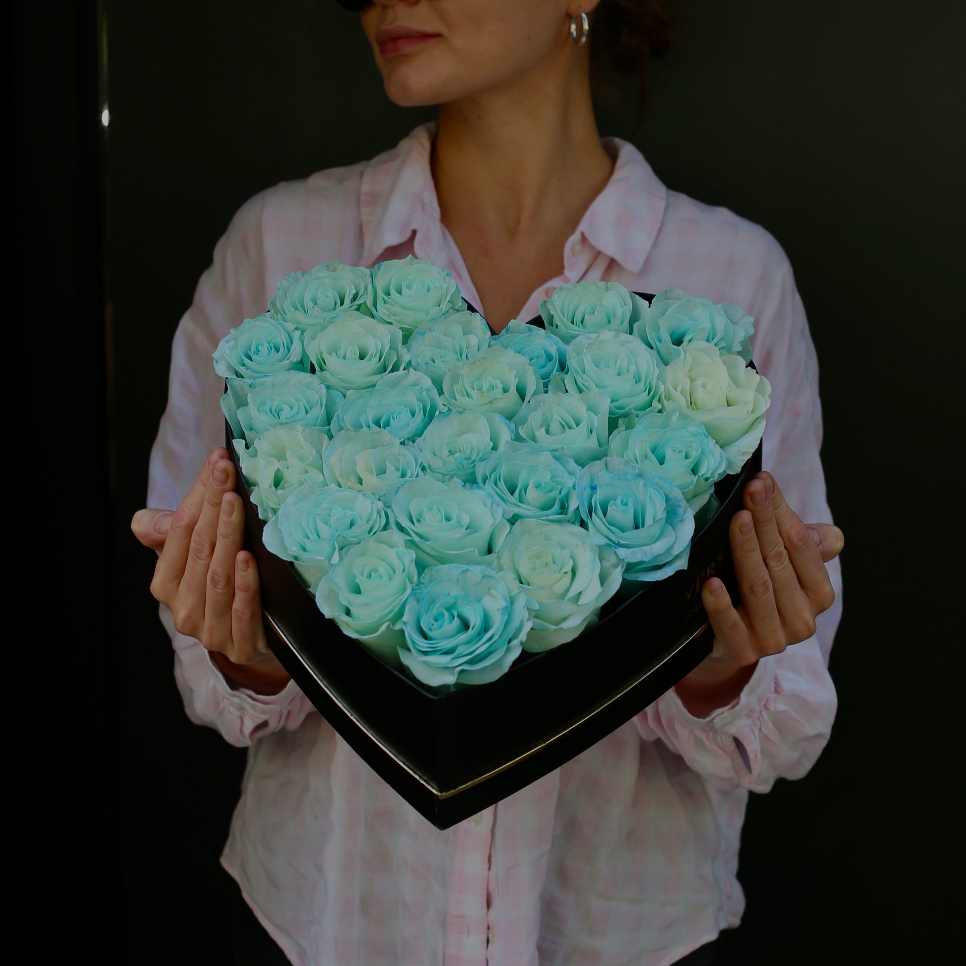 Artisan-crafted Blue Heart arrangement from Pink Clover LA, featuring celestial blooms and lush greenery