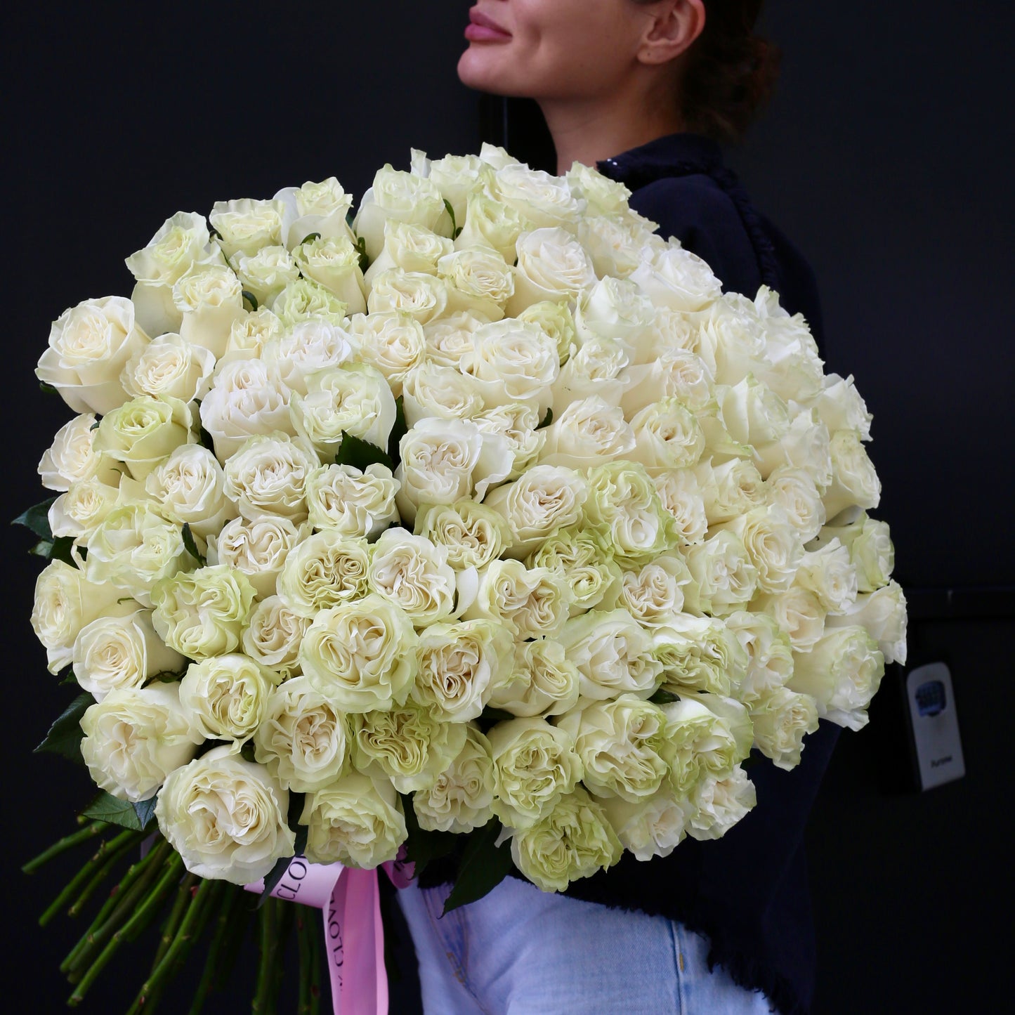 100 White Roses Bouquet - red and white rose delivery in Los Angeles by Pink Clover