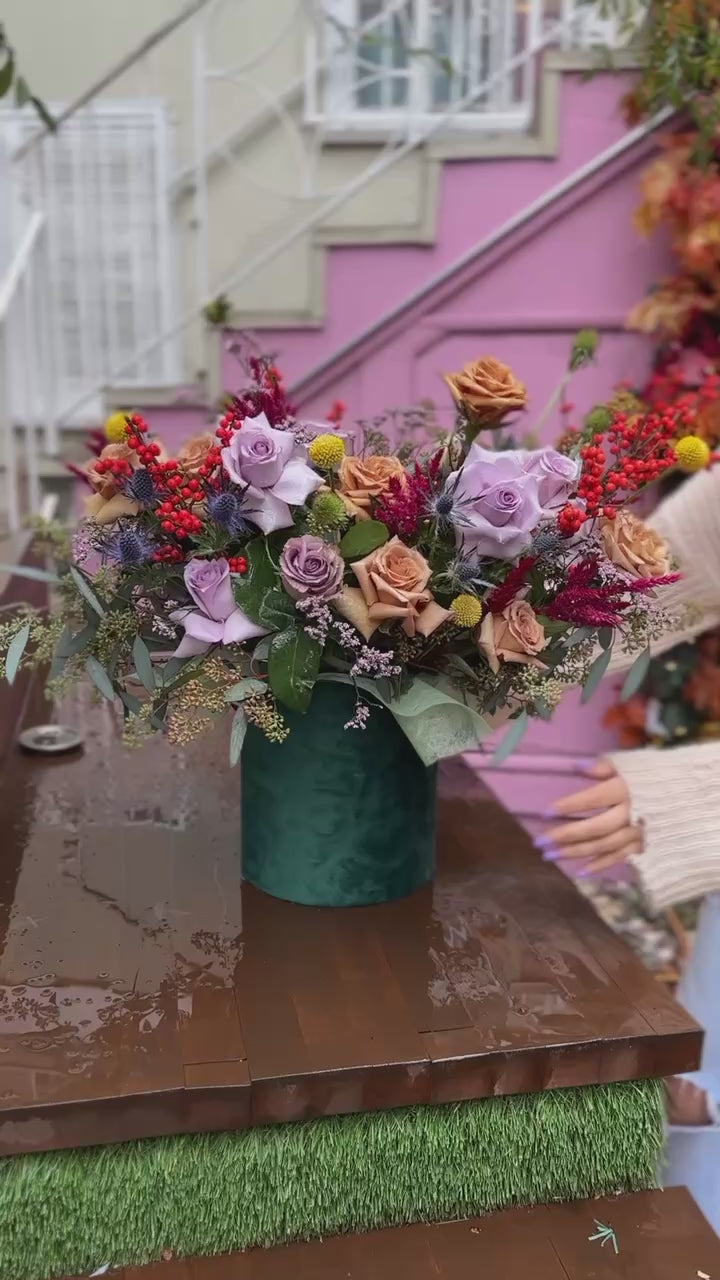 Handcrafted autumn flower design showcasing golden and red tones, ideal for Thanksgiving and cozy celebrations