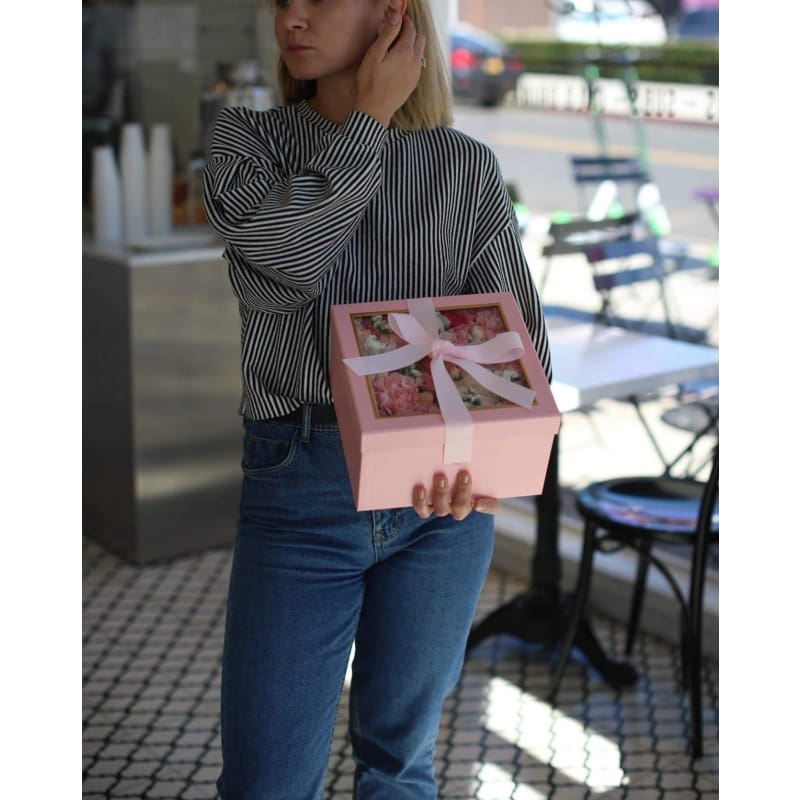 Flowers in a Square Box - Los Angeles Florist - Pink Clover