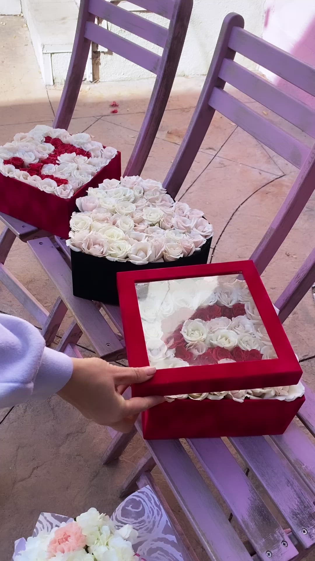 
                  
                    Load and play video in Gallery viewer, “I LOVE YOU”  - 3 boxes with red and white roses
                  
                