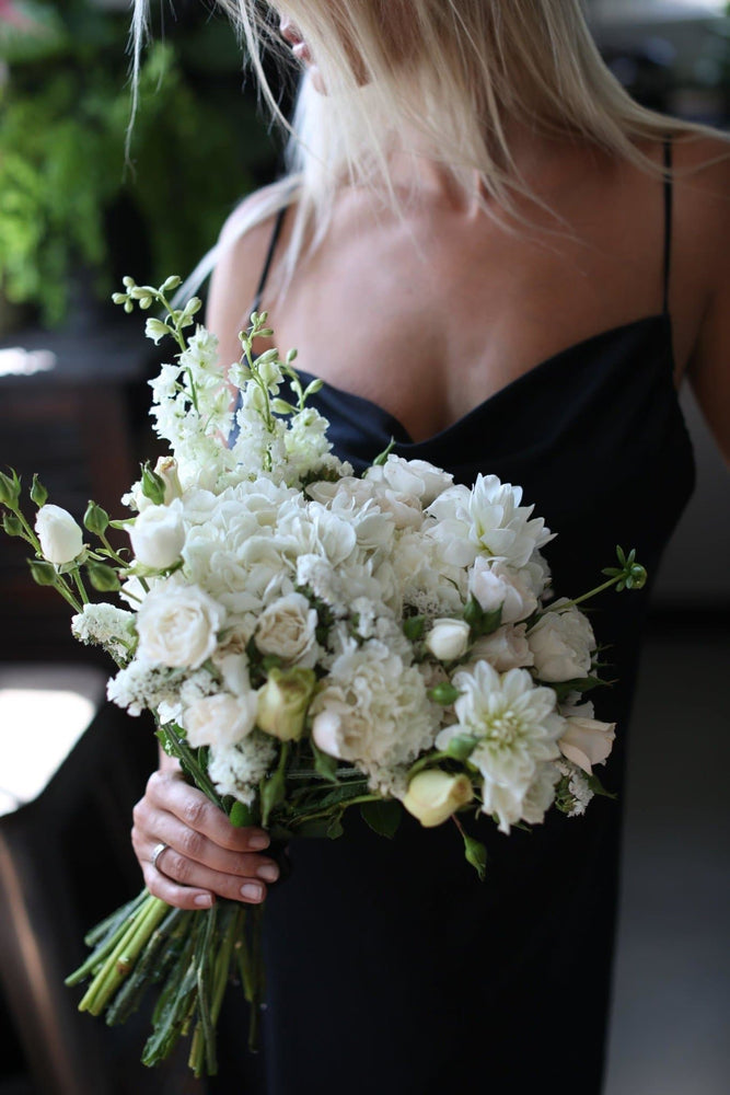 Adele(White roses and hydrangea bridal bouquet) - Los Angeles Florist - Pink Clover