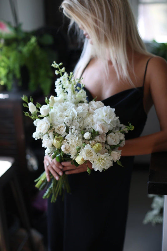 Adele(White roses and hydrangea bridal bouquet) - Los Angeles Florist - Pink Clover