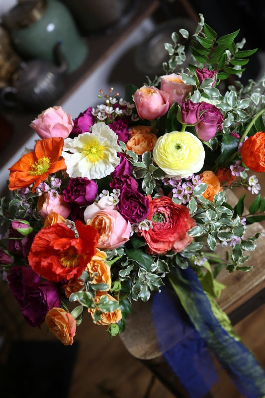 Alisa(Poppy and ranunculus flower bouquet) - Los Angeles Florist - Pink Clover