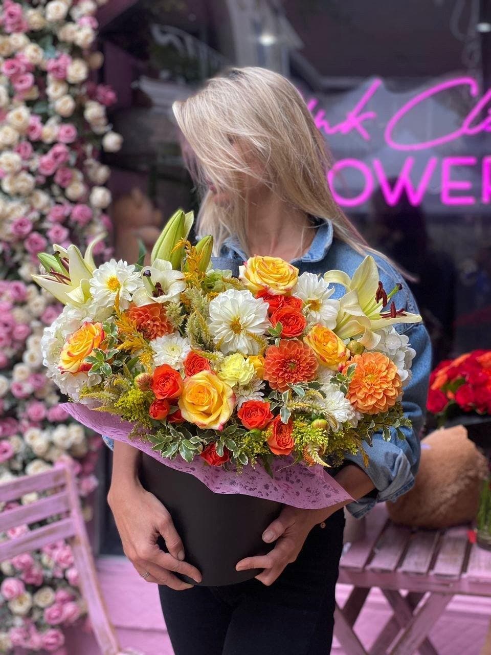 Amelita (Gorgeous arrangement of dahlias ,lilies ,roses) - Los Angeles Florist - Pink Clover