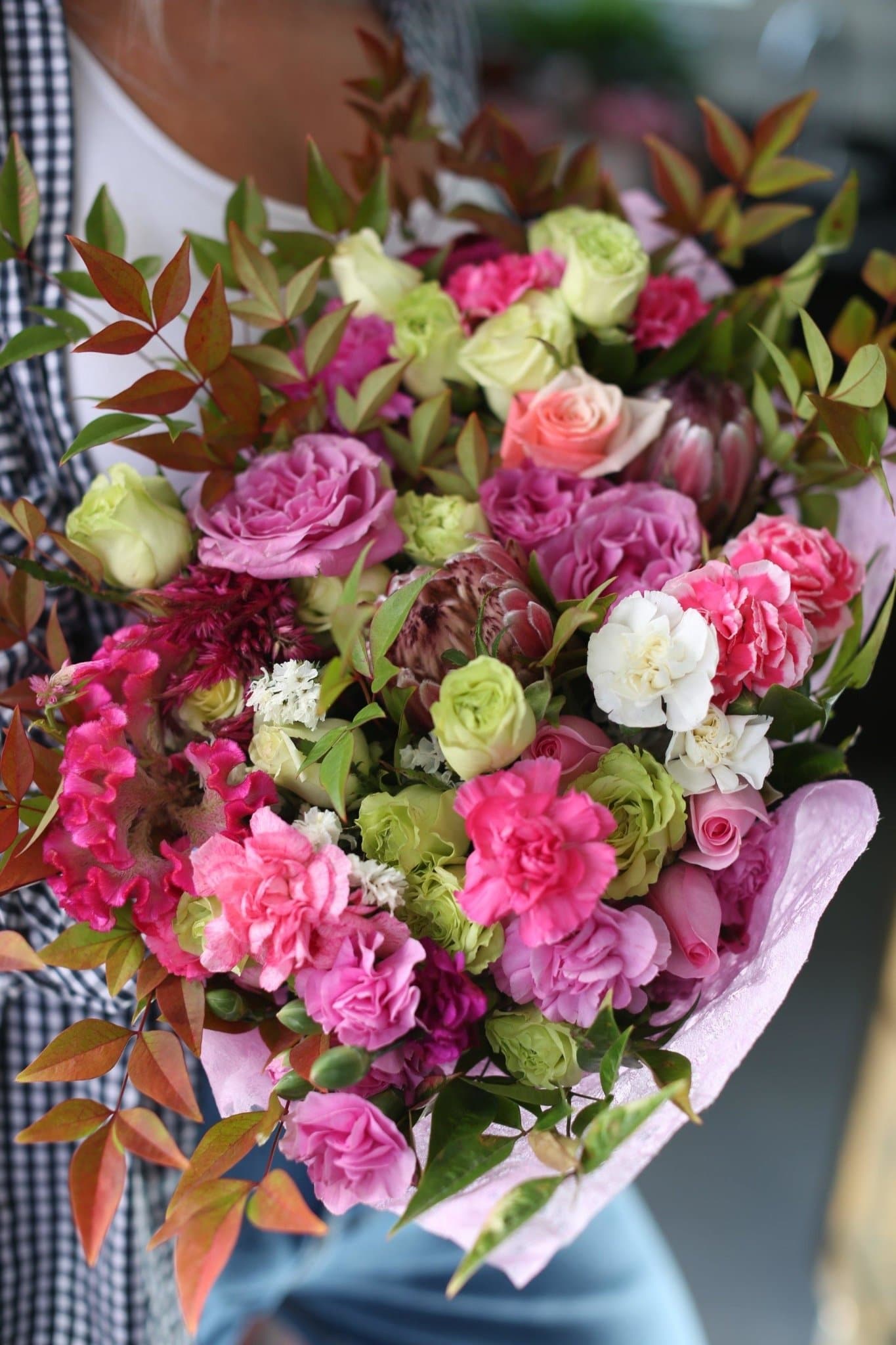 
                  
                    Aminah(Multi-color bouquet of roses with carnations) - Los Angeles Florist - Pink Clover
                  
                