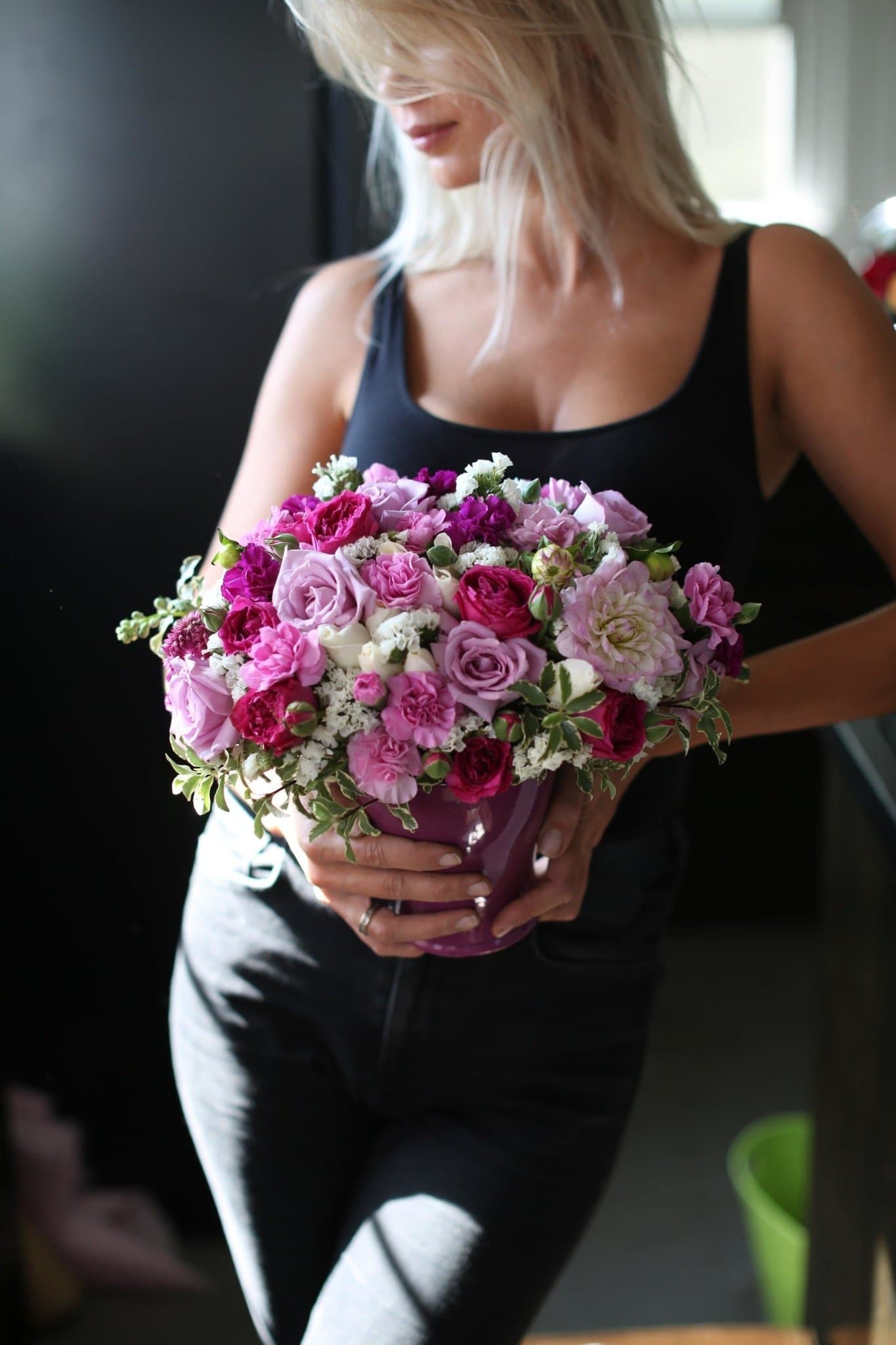 Anastasia(Purple and pink roses with carnations) - Los Angeles Florist - Pink Clover