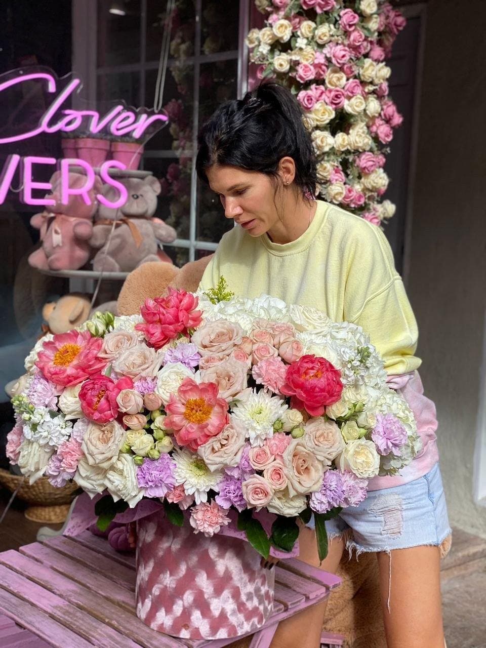 Antonia(Arrangement of peonies and variety of roses) - Los Angeles Florist - Pink Clover