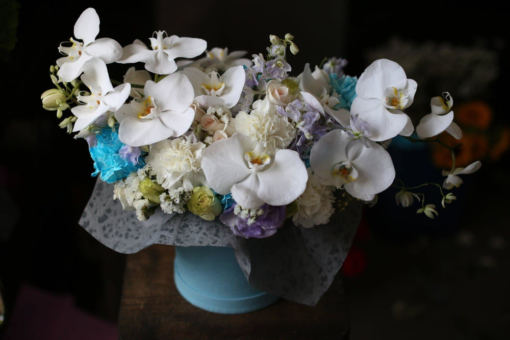 Dale(Orchids and hydrangeas chrysanthemums round box) - Los Angeles Florist - Pink Clover