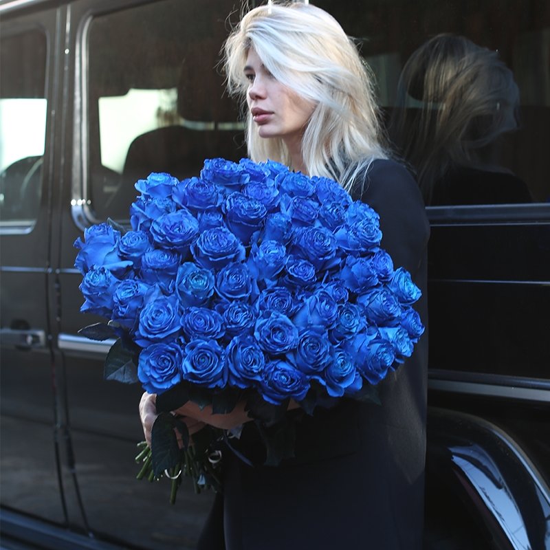 Diamond Bouquet of fresh Blue Roses - Los Angeles Florist - Pink Clover