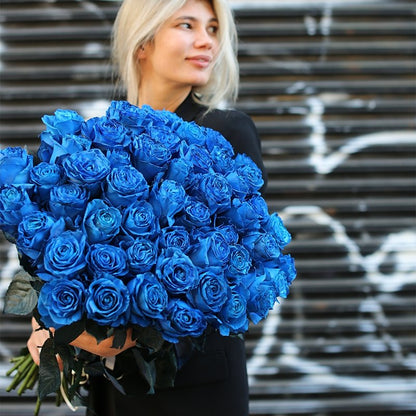 Diamond Bouquet of fresh Blue Roses - Los Angeles Florist - Pink Clover