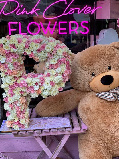 Floral initials with variety of flowers - Los Angeles Florist - Pink Clover