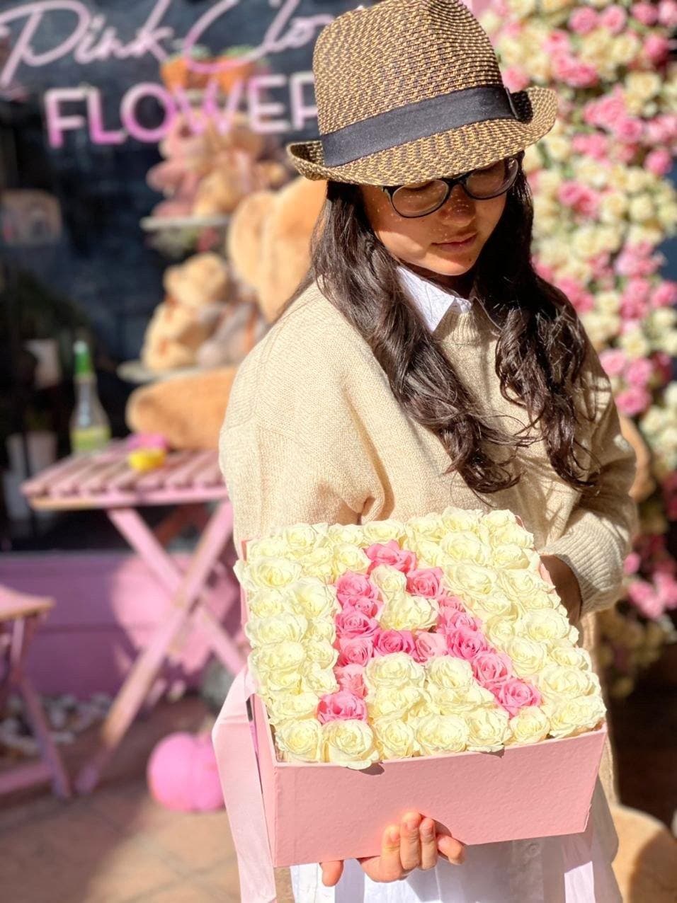 Flower box with your initials of your choice - Los Angeles Florist - Pink Clover