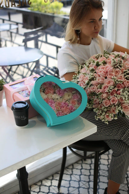 Flowers in heart box - Los Angeles Florist - Pink Clover