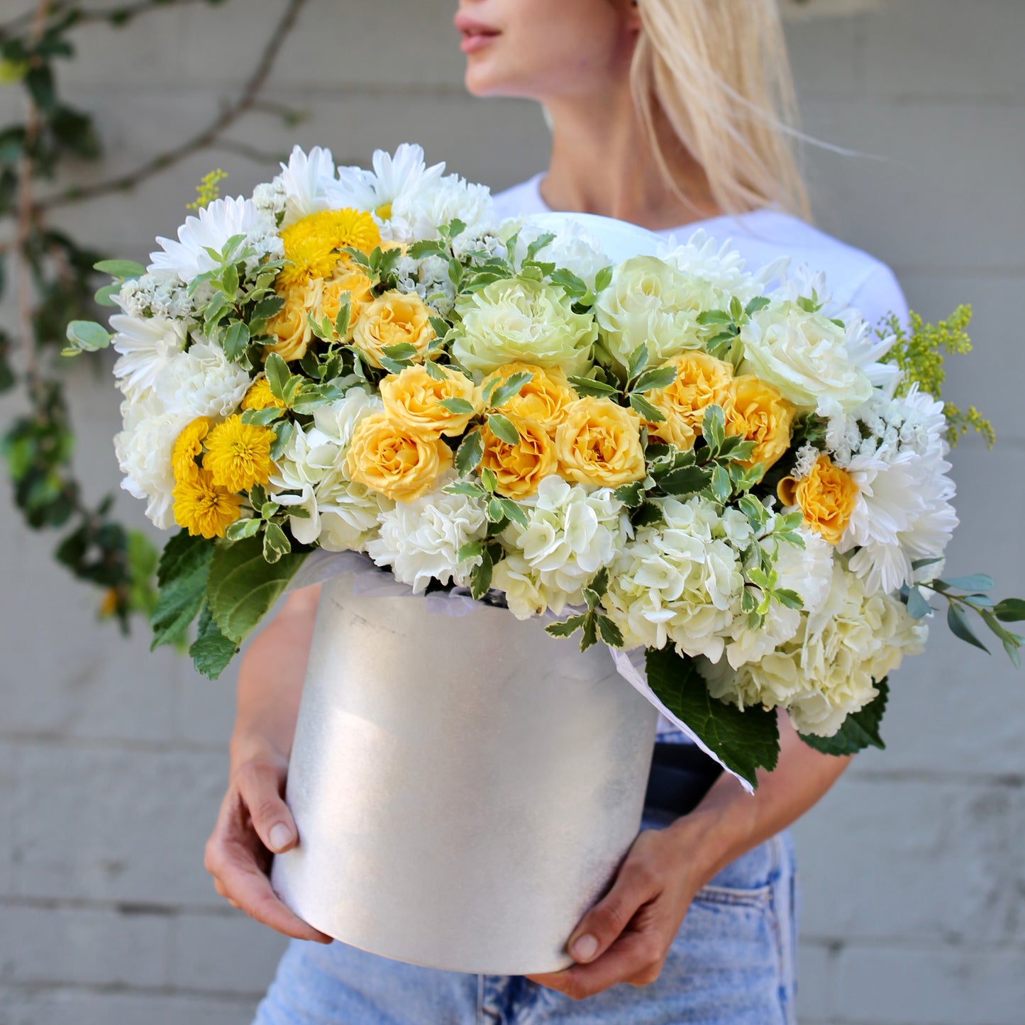 
                  
                    Zara (yellow roses with white mix flowers in a box)
                  
                