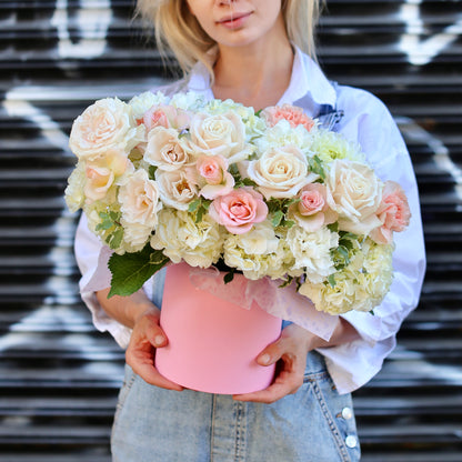 Garden roses in a box