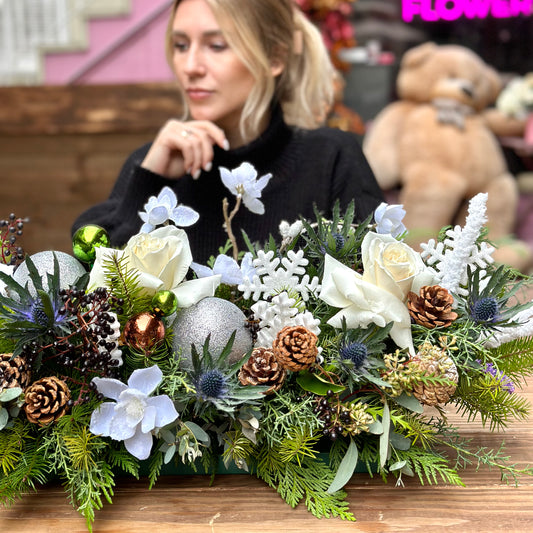 White Christmas Centerpiece - Los Angeles Florist - Pink Clover