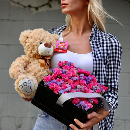 Gift box with bear - Los Angeles Florist - Pink Clover