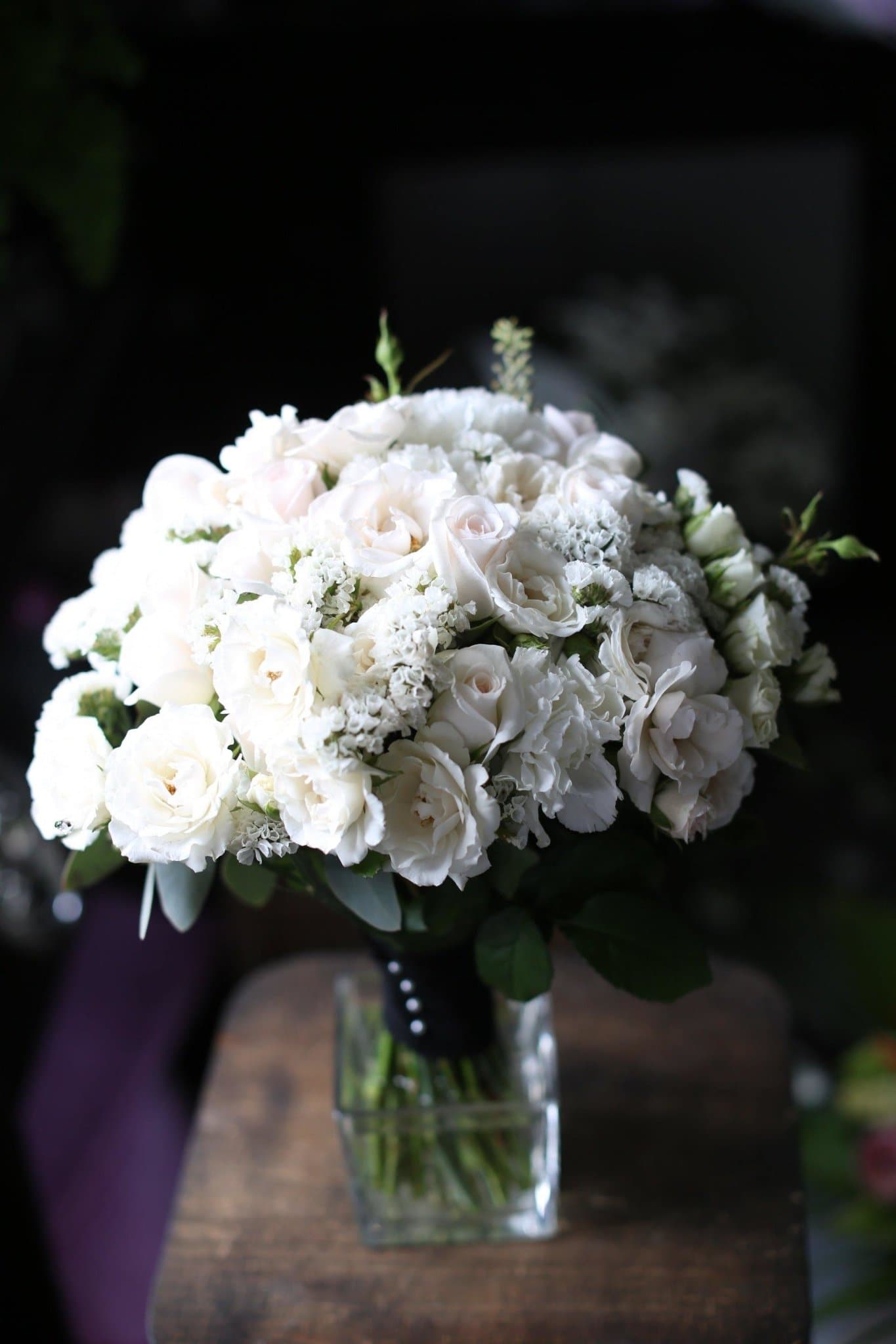 Ruby(White roses and carnations bridal bouquet) - Los Angeles Florist - Pink Clover