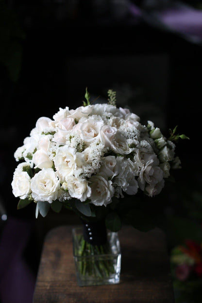 Ruby(White roses and carnations bridal bouquet) - Los Angeles Florist - Pink Clover