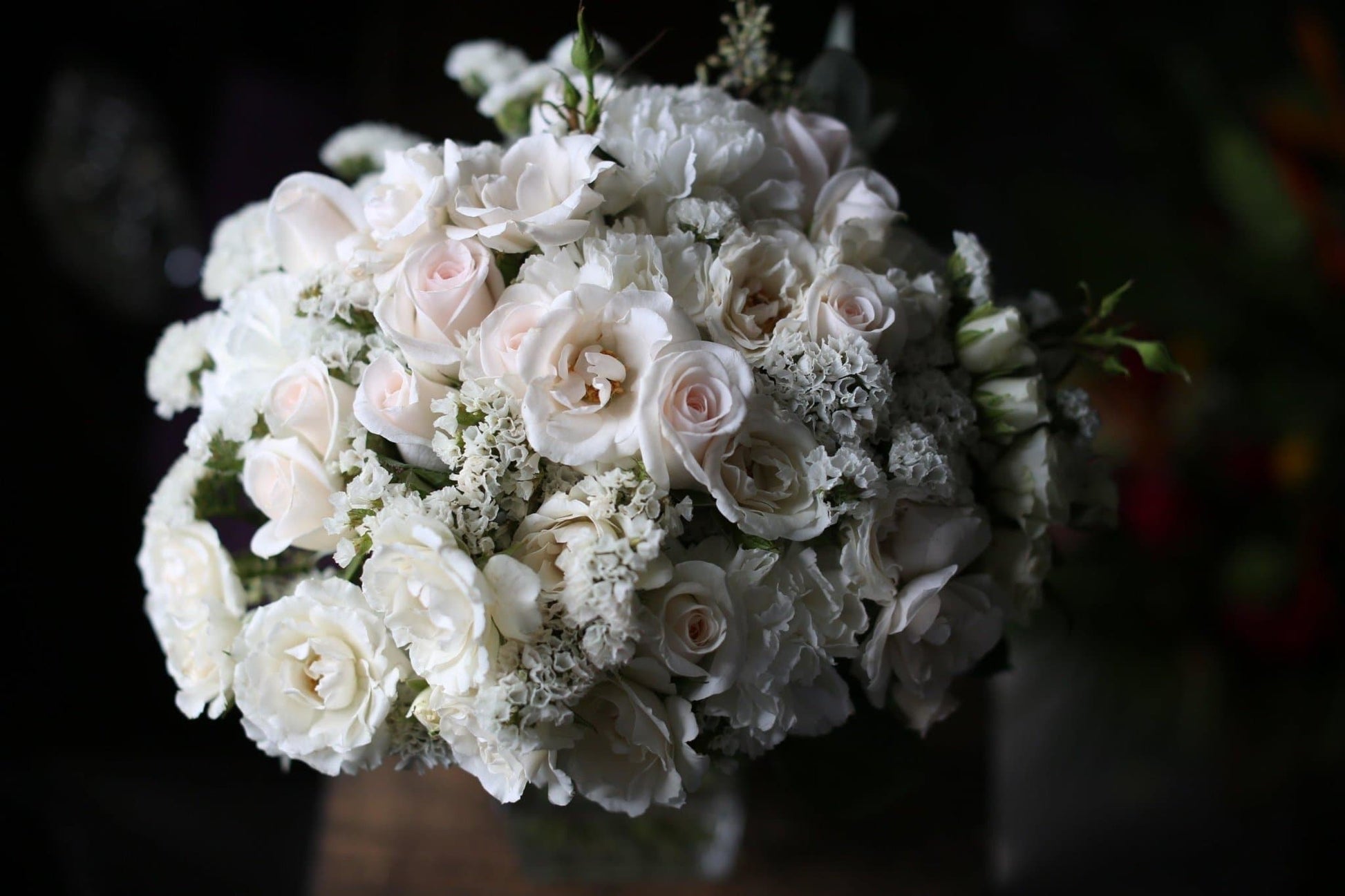 Ruby(White roses and carnations bridal bouquet) - Los Angeles Florist - Pink Clover