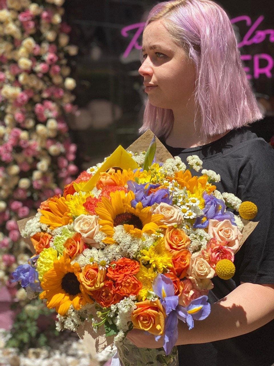 Sunny(Bouquet with sunflowers ) - Los Angeles Florist - Pink Clover