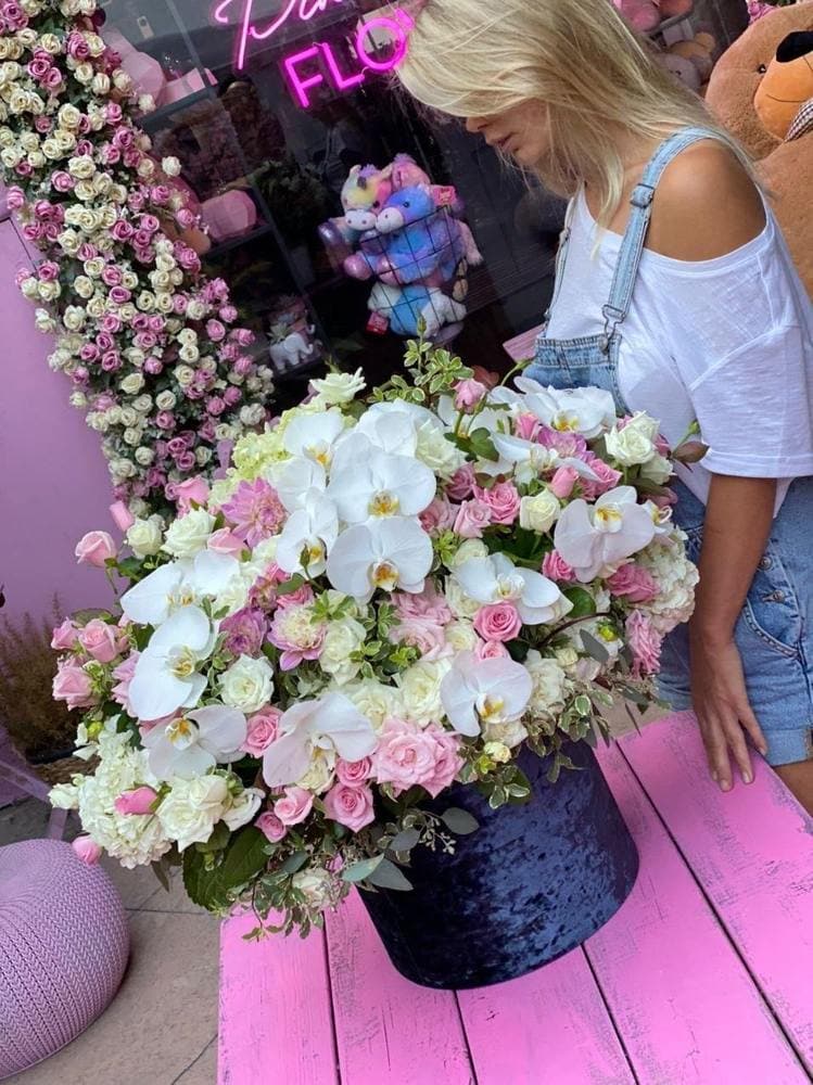 Tulsa ( Box of orchids ,pink and white roses and hydrangea) - Los Angeles Florist - Pink Clover