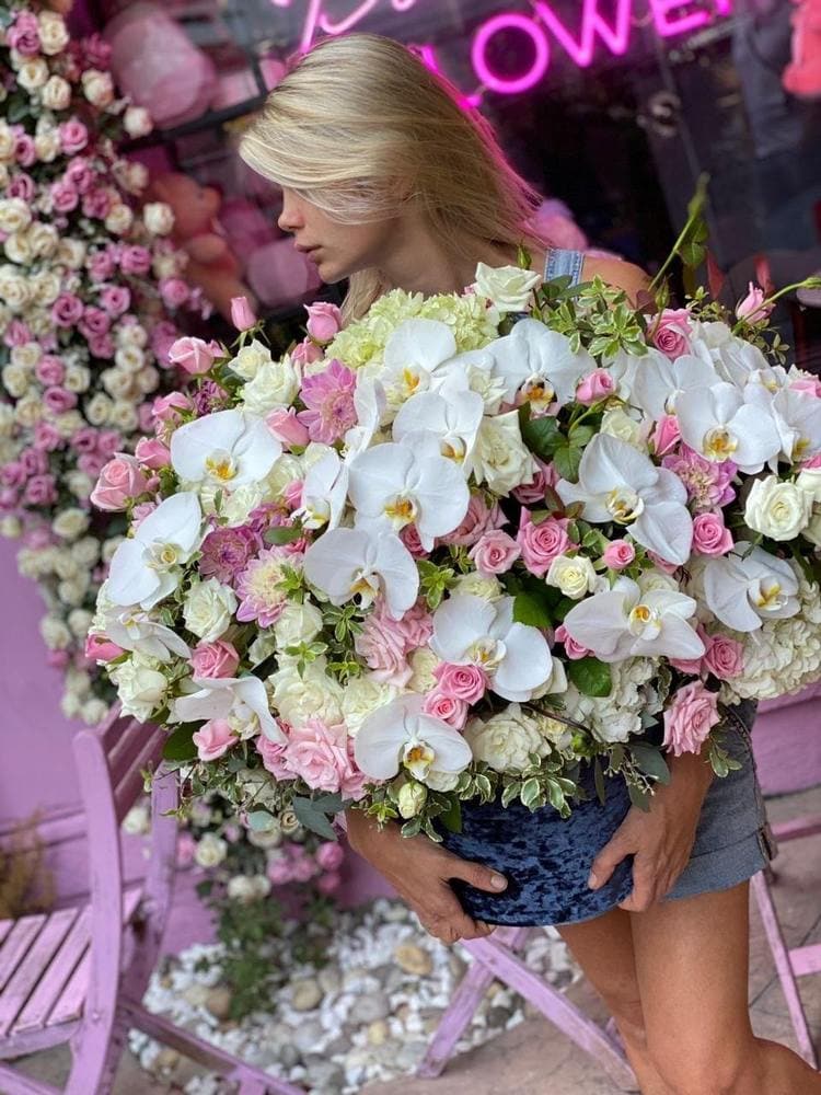 Tulsa ( Box of orchids ,pink and white roses and hydrangea) - Los Angeles Florist - Pink Clover