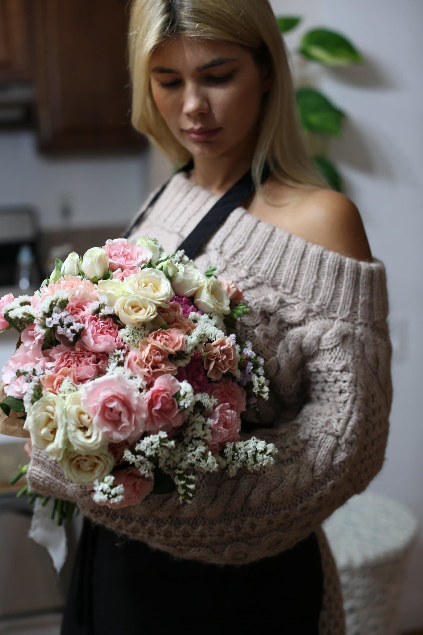 Yellow and pink roses with carnations bouquet Yvonne - Los Angeles Florist - Pink Clover