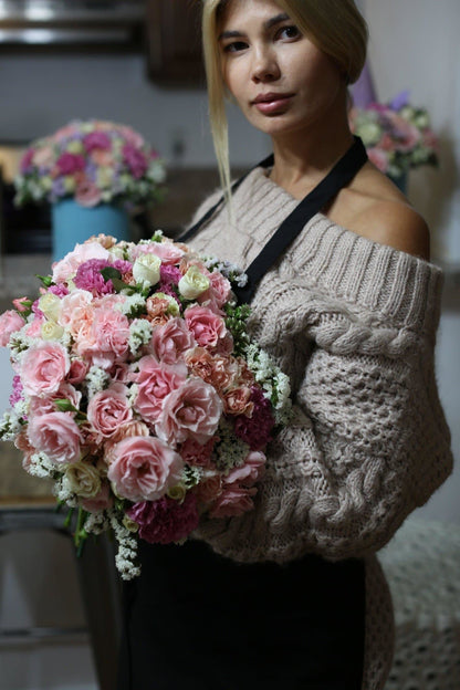 Yellow and pink roses with carnations bouquet Yvonne - Los Angeles Florist - Pink Clover